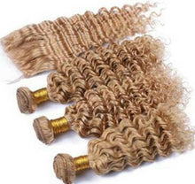 Load image into Gallery viewer, Luxury Brazilian Honey Blonde#27 Deep Wave Human Hair Extensions + 4x4 Closure
