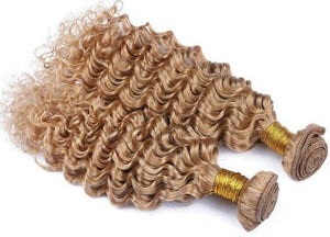 Luxury Brazilian Honey Blonde#27 Deep Wave Human Hair Extensions + 4x4 Closure