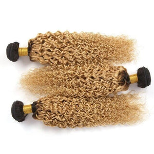 Luxury Dark Roots Peruvian Honey Blonde #27 Kinky Curly Virgin Hair Extensions