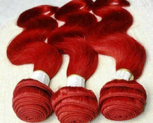 Load image into Gallery viewer, Luxury Body Wave Peruvian Hot Bright Red Remy Human Hair Weave Weft Extensions
