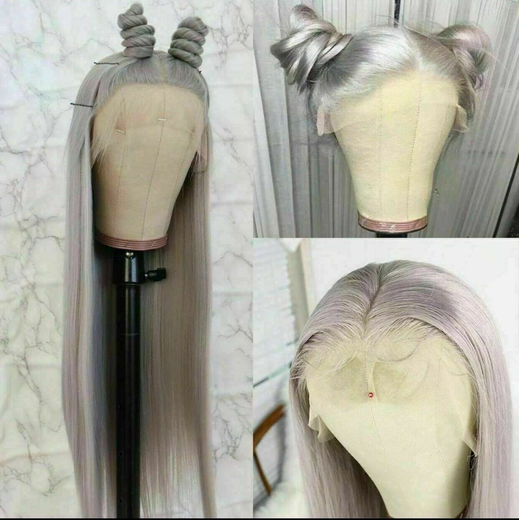 Luxury Remy Light Silver Grey Gray 100% Human Hair Swiss 13x4 Lace Front Glueless Wig Colouful U-Part or Full Lace Upgrade Available