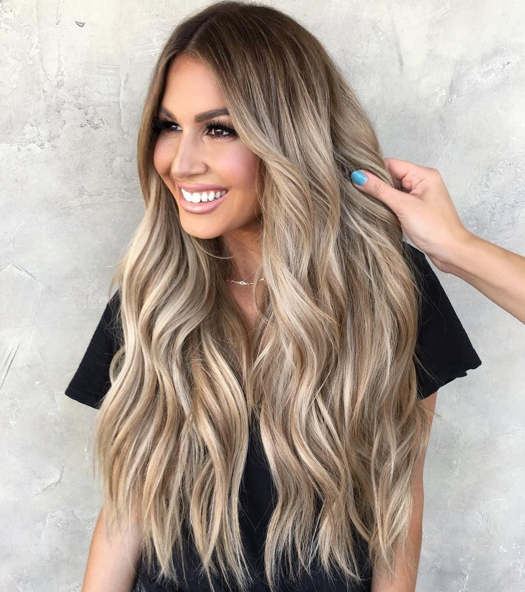 Luxury Warm Ash Blonde Balayage 100% Human Hair Swiss 13x4 Lace Front Glueless Wig Wavy U-Part, 360 or Full Lace Upgrade Available