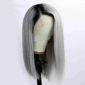 Luxury Brazilian Ombre Silver Grey Gray Bob 100% Human Hair Swiss 13x4 Lace Front Glueless Wig Colouful U-Part or Full Lace Upgrade Available