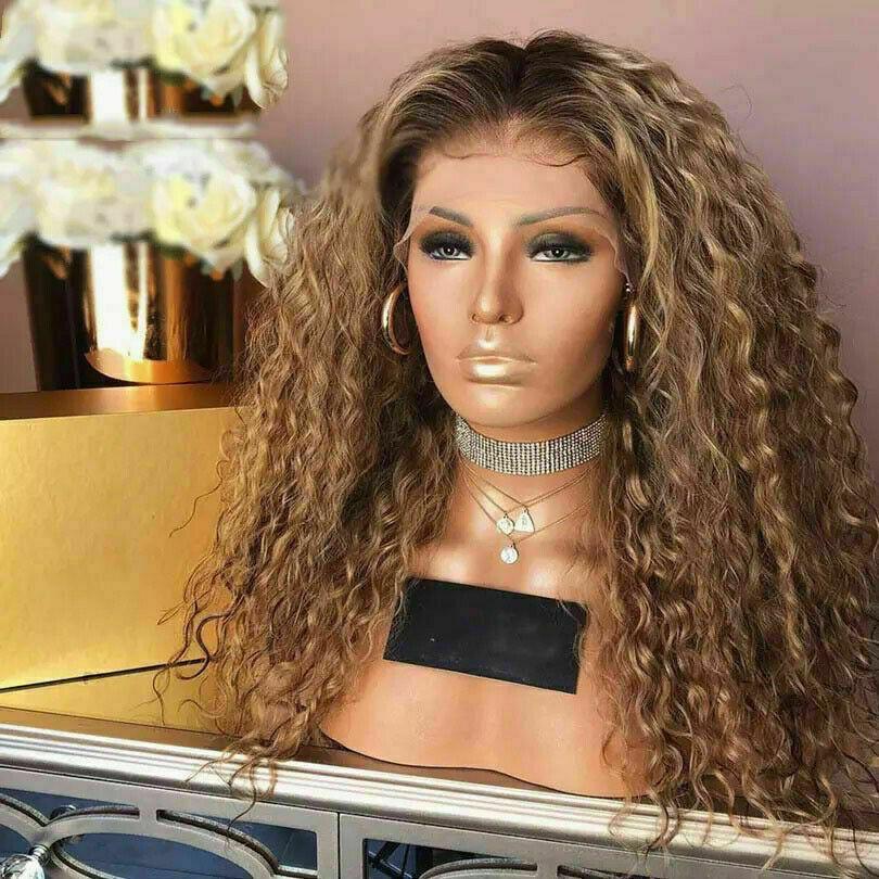 Luxury Curly Wavy Ash Honey Golden Blonde 100% Human Hair Swiss 13x4 Lace Front Glueless Wig U-Part, 360 or Full Lace Upgrade Available