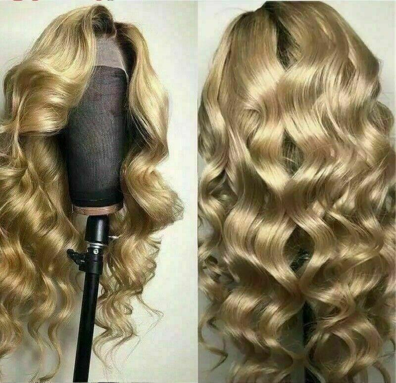 Luxury Wavy Ombre Honey #27 Golden Blonde 100% Human Hair Swiss 13x4 Lace Front Glueless Wig U-Part, 360 or Full Lace Upgrade Available