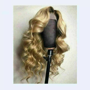 Luxury Wavy Ombre Honey #27 Golden Blonde 100% Human Hair Swiss 13x4 Lace Front Glueless Wig U-Part, 360 or Full Lace Upgrade Available