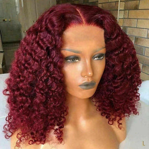 Luxury Remy Deep Curly Burgundy Red 99J 100% Human Hair Swiss 13x4 Lace Front Glueless Wig Wavy Colouful U-Part or Full Lace Upgrade Available