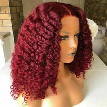 Load image into Gallery viewer, Luxury Remy Deep Curly Burgundy Red 99J 100% Human Hair Swiss 13x4 Lace Front Glueless Wig Wavy Colouful U-Part or Full Lace Upgrade Available

