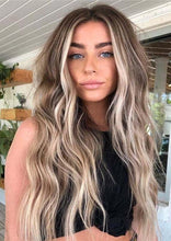 Load image into Gallery viewer, Luxury Ash Blonde Balayage Root Blur 100% Human Hair Swiss 13x4 Lace Front Glueless Wig Wavy U-Part, 360 or Full Lace Upgrade Available
