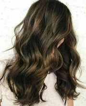 Load image into Gallery viewer, Luxury Dark Brown Balayage Highlight 100% Human Hair Swiss 13x4 Lace Front Glueless Wig  Blonde U-Part, 360 or Full Lace Upgrade Available
