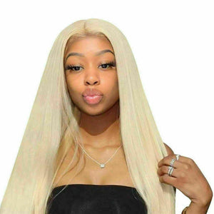 Luxury Platinum Blonde #613 Human Hair Swiss 13x4 Lace Front Glueless Wig Human Straight U-Part, 360 or Full Lace Upgrade Available