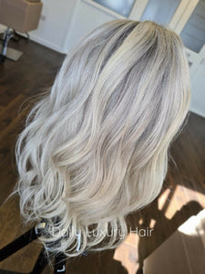 Luxury Light Ash Platinum Blonde Balayage Highlight 100% Human Hair Swiss 13x4 Lace Front Glueless Wig U-Part, 360 or Full Lace Upgrade Available