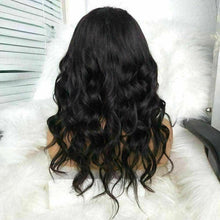 Load image into Gallery viewer, Luxury Fringe Bangs Wavy Black Body Wave 100% Human Hair Swiss 13x4 Lace Front Glueless Wig #1B U-Part, 360 or Full Lace Upgrade Available
