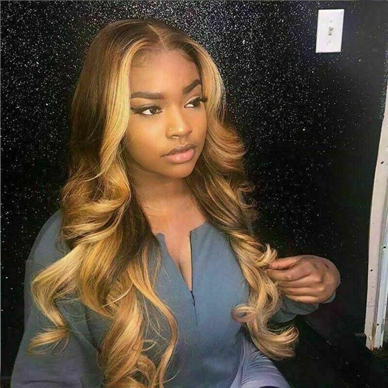 Luxury Ombre Honey Blonde 100% Human Hair Swiss 13x4 Lace Front Glueless Wig Golden Balayage Highlight U-Part, 360 or Full Lace Upgrade Available