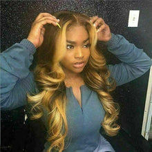 Load image into Gallery viewer, Luxury Ombre Honey Blonde 100% Human Hair Swiss 13x4 Lace Front Glueless Wig Golden Balayage Highlight U-Part, 360 or Full Lace Upgrade Available
