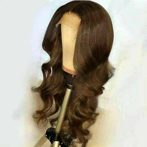 Luxury Wavy Chocolate Medium Brown 100% Human Hair Swiss 13x4 Lace Front Glueless Wig Color 4 U-Part, 360 or Full Lace Upgrade Available