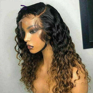 Luxury Curly Ombre Honey Blonde 100% Human Hair Swiss 13x4 Lace Front Glueless Wig  U-Part, 360 or Full Lace Upgrade Available
