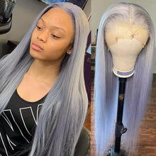 Load image into Gallery viewer, Luxury Light Silver Grey Gray 100% Human Hair Swiss 13x4 Lace Front Glueless Wig Platinum Colorful U-Part or Full Lace Upgrade Available
