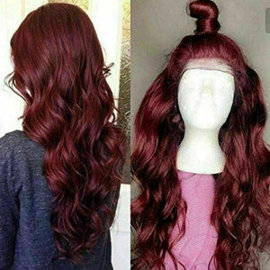 Luxury Brazilian Body Wave Burgundy Red 99J 100% Human Hair Swiss 13x4 Lace Front Glueless Wig Colouful U-Part or Full Lace Upgrade Available