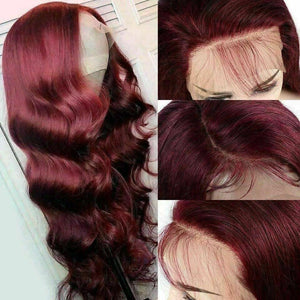 Luxury Brazilian Body Wave Burgundy Red 99J 100% Human Hair Swiss 13x4 Lace Front Glueless Wig Colouful U-Part or Full Lace Upgrade Available