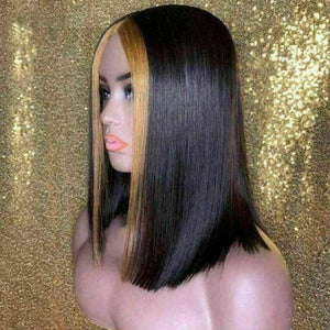 Luxury Bob Ombre Highlight Black 100% Human Hair Swiss 13x4 Lace Front Glueless Wig Ash Blonde Streak U-Part, 360 or Full Lace Upgrade Available