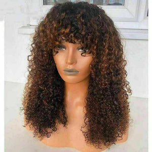 Luxury Remy Ombre Auburn Curly Bangs Fringe 100% Human Hair Swiss 13x4 Lace Front Wig Glueless U-Part or Full Lace Available