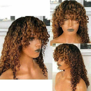 Luxury Remy Ombre Auburn Curly Bangs Fringe 100% Human Hair Swiss 13x4 Lace Front Wig Glueless U-Part or Full Lace Available