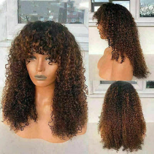 Luxury Remy Ombre Auburn Curly Bangs Fringe 100% Human Hair Swiss 13x4 Lace Front Wig Glueless U-Part or Full Lace Available