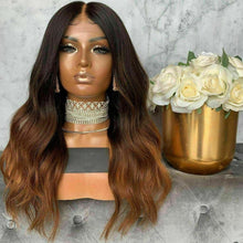 Load image into Gallery viewer, Luxury Remy Wavy Ombre Ash Brown 100% Human Hair Swiss 13x4 Lace Front Glueless Wig Auburn U-Part, 360 or Full Lace Upgrade Available
