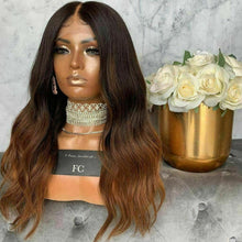 Load image into Gallery viewer, Luxury Remy Wavy Ombre Ash Brown 100% Human Hair Swiss 13x4 Lace Front Glueless Wig Auburn U-Part, 360 or Full Lace Upgrade Available
