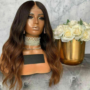 Luxury Remy Wavy Ombre Ash Brown 100% Human Hair Swiss 13x4 Lace Front Glueless Wig Auburn U-Part, 360 or Full Lace Upgrade Available
