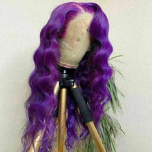 Load image into Gallery viewer, Luxury Remy Wavy Purple Body Wave 100% Human Hair Swiss 13x4 Lace Front Glueless Wig Colourful U-Part, 360 or Full Lace Upgrade Available
