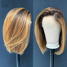 Load image into Gallery viewer, Luxury Remy Bob Ombre 100% Human Hair Swiss 13x4 Lace Front Glueless Wig Ash Blonde Balayage Highlight U-Part, 360 or Full Lace Upgrade Available
