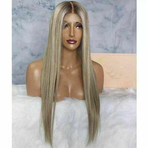 Luxury Ash Blonde Ombre 100% Human Hair Swiss 13x4 Lace Front Glueless Wig  Balayage Highlight U-Part, 360 or Full Lace Upgrade Available