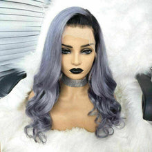 Load image into Gallery viewer, Luxury Ombre Dark Grey Gray Violet Body Wave 100% Human Hair Swiss 13x4 Lace Front Glueless Wig Colouful U-Part or Full Lace Upgrade Available

