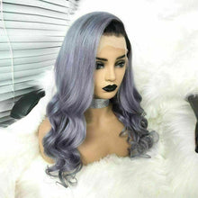 Load image into Gallery viewer, Luxury Ombre Dark Grey Gray Violet Body Wave 100% Human Hair Swiss 13x4 Lace Front Glueless Wig Colouful U-Part or Full Lace Upgrade Available
