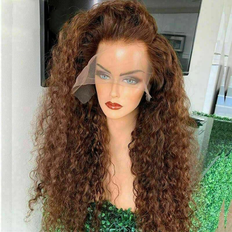 Luxury Remy Brown Deep Curly 100% Human Hair Swiss 13x4 Lace Front
