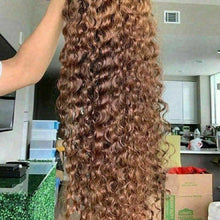Load image into Gallery viewer, Luxury Remy Brown Deep Curly 100% Human Hair Swiss 13x4 Lace Front Glueless Wig Auburn U-Part, 360 or Full Lace Upgrade Available
