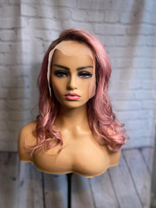 READY TO SHIP Luxury 18” 150% 13x4 Lace Front Rose Gold Pink Dark Roots Wig Human Hair Swiss Glueless Sale Bleached Knots