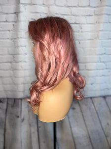 READY TO SHIP Luxury 18” 150% 13x4 Lace Front Rose Gold Pink Dark Roots Wig Human Hair Swiss Glueless Sale Bleached Knots