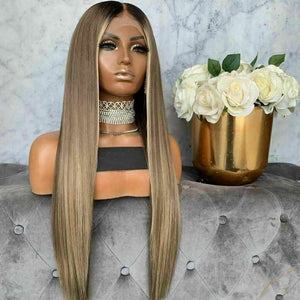 Luxury Ash Blonde Ombre 100% Human Hair Swiss 13x4 Lace Front Glueless Wig  Balayage Highlight U-Part, 360 or Full Lace Upgrade Available