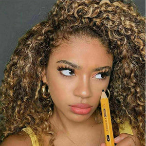 Luxury Kinky Curly Honey Blonde  100% Human Hair Swiss 13x4 Lace Front Glueless Wig U-Part, 360 or Full Lace Upgrade Available