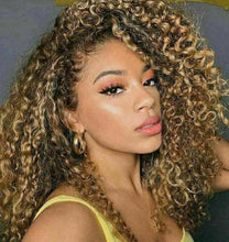 Load image into Gallery viewer, Luxury Kinky Curly Honey Blonde  100% Human Hair Swiss 13x4 Lace Front Glueless Wig U-Part, 360 or Full Lace Upgrade Available
