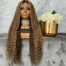 Load image into Gallery viewer, Luxury Curly Wavy Light Brown Ombre Blonde 100% Human Hair Swiss 13x4 Lace Front Glueless Wig U-Part, 360 or Full Lace Upgrade Available
