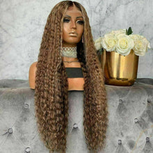 Load image into Gallery viewer, Luxury Curly Wavy Light Brown Ombre Blonde 100% Human Hair Swiss 13x4 Lace Front Glueless Wig U-Part, 360 or Full Lace Upgrade Available
