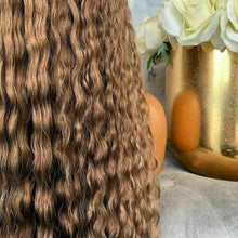 Load image into Gallery viewer, Luxury Curly Wavy Light Brown Ombre Blonde 100% Human Hair Swiss 13x4 Lace Front Glueless Wig U-Part, 360 or Full Lace Upgrade Available
