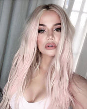 Load image into Gallery viewer, Luxury Pink Pastel Balayage on Blonde Hair Balayage 100% Human Hair Swiss 13x4 Lace Front Glueless Wig Wavy U-Part or Full Lace Upgrade Available
