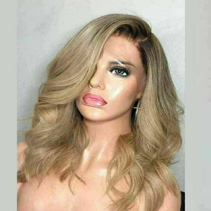 Luxury Remy Wavy Ombre Ash Honey Blonde 100% Human Hair Swiss 13x4 Lace Front Glueless Wig U-Part, 360 or Full Lace Upgrade Available