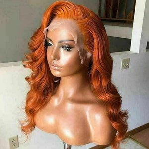 Luxury Brazilian Remy Wavy Orange Body Wave 100% Human Hair Swiss 13x4 Lace Front Glueless Wig Colouful U-Part or Full Lace Upgrade Available
