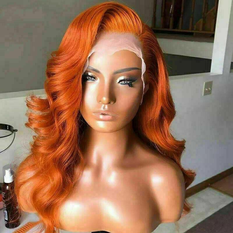 Luxury Brazilian Remy Wavy Orange Body Wave 100% Human Hair Swiss 13x4 Lace Front Glueless Wig Colouful U-Part or Full Lace Upgrade Available